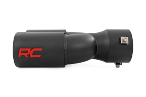 Exhaust Tip - Rough Country - Red RC Logo, 2.5-3 Inch Pipe Single Inlet, Dual Outlet - Black